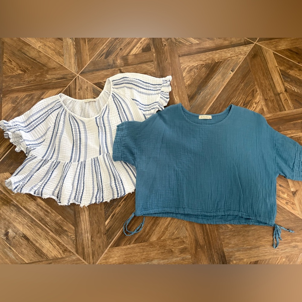 Stark X Starkx Top Blue Drawstring and Striped Blouse Set Size Small S Women
